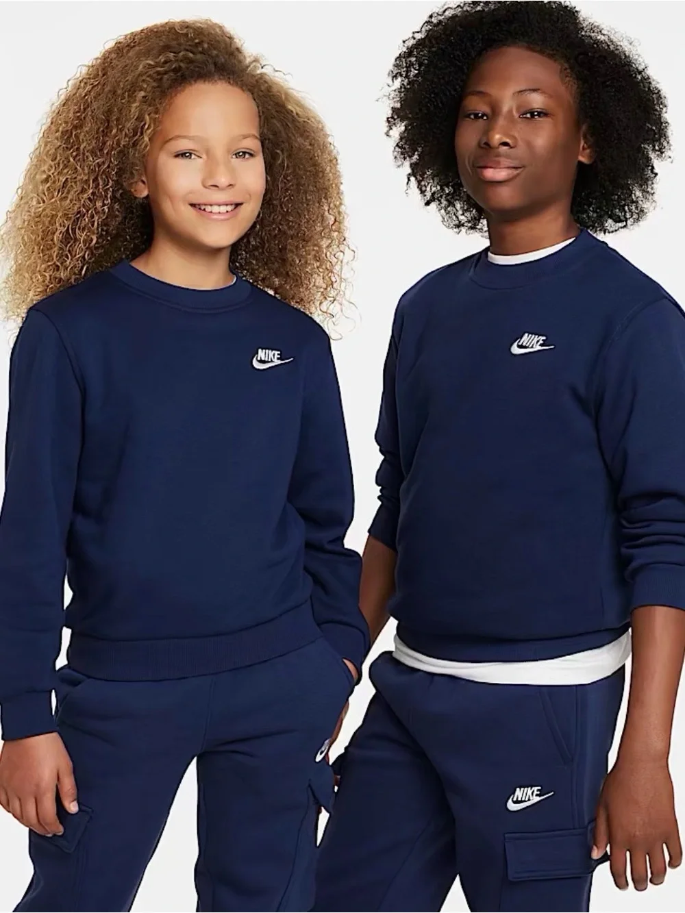 Nike Kids Navy Crew Sweatshirt with White Logo